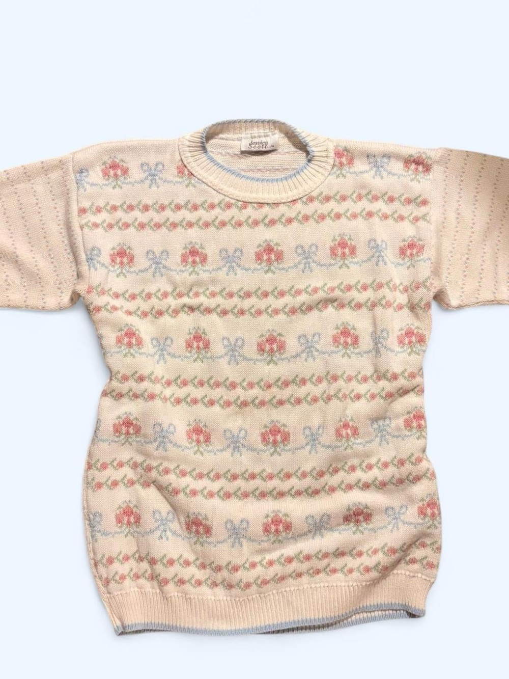 Vintage Floral and Bow Knit Sweater